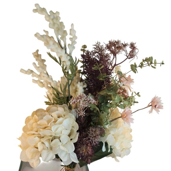Artificial Floral Arrangement Beige Hydrangea & Cream Mum Bouquet Hand Tied - Picture 7 of 15